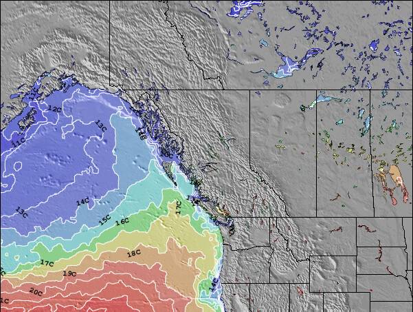 Colúmbia Britânica Temperaturas da Superfície do Oceano Mapa